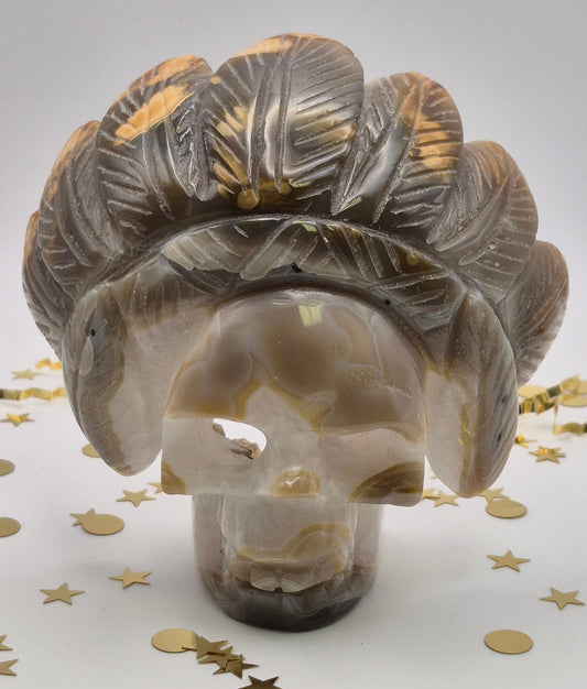 Agate and Quartz Headdress Skull